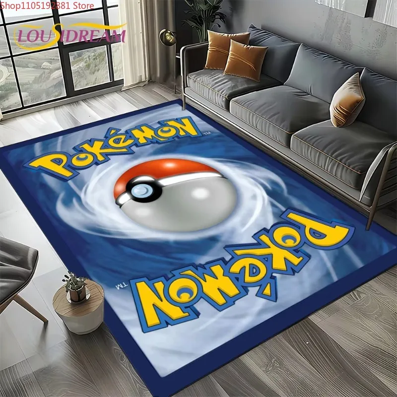 Alfombra de suelo con estampado de dibujos animados Vibrant Gotta Catch Em All con múltiples personajes de Pokémon, respaldo antideslizante para decoración para sala de estar