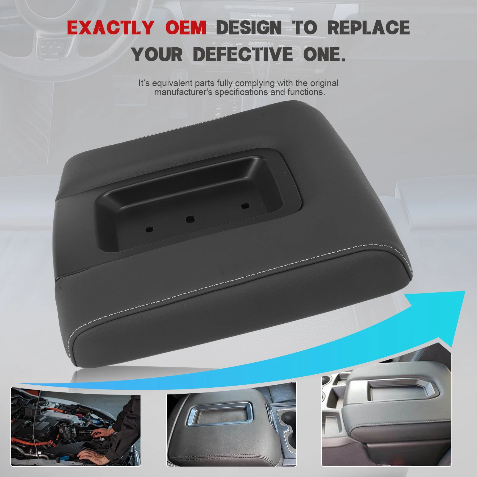 

Front Seat Center Console Armrest Lid Black Compatible with 2014-2019 Silverado Suburban Tahoe Sierra Yukon XL Replaces 22881398