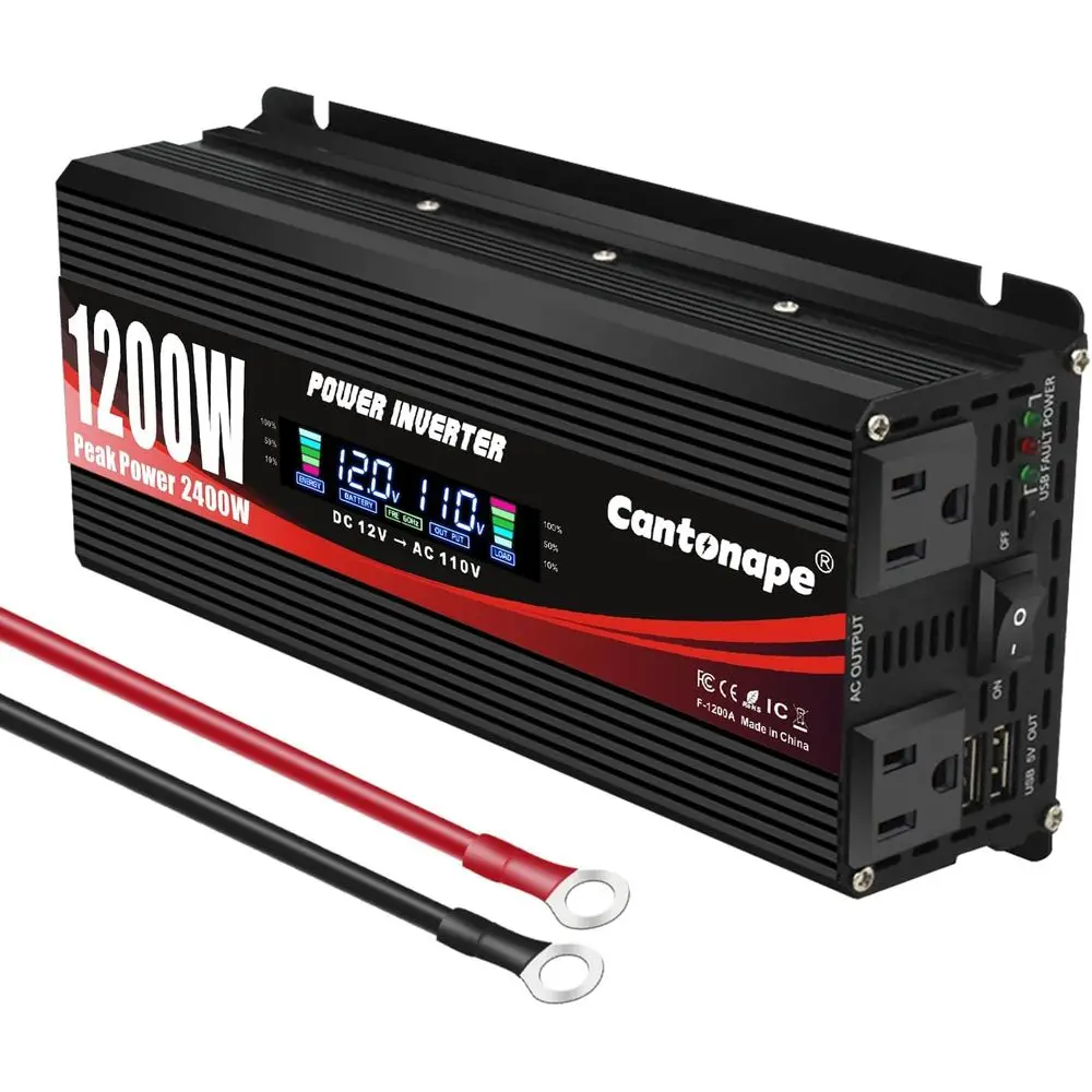 

1200W Car Power Inverter DC 12V to 110V/120V AC Converter with LCD Display Dual AC Outlets and Dual USB Car or Camping Laptop Tr