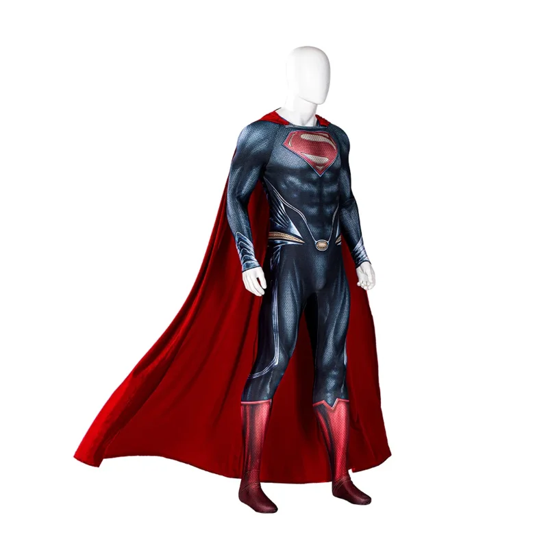 Costume da supereroe in acciaio per uomini adulti, abito da eroe di Halloween personalizzato, mantello in velluto rosso
