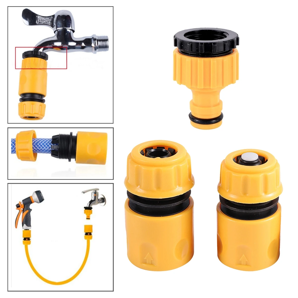 

1Set 3Pcs 1/2" Pipe Quick Joint Kit Water-Through and Water-Stop Fast Connector 1/2" To 3/4" Female Thread 16mm Nipple Coupling