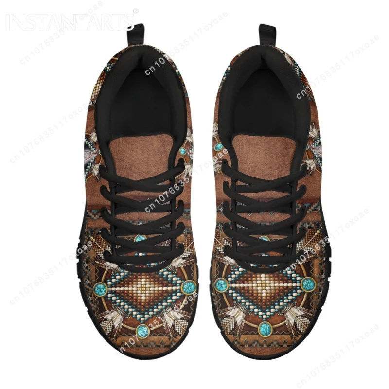 Luxury Brand Tribal Pattern Lady Mesh Sneakers Casual Running Shoes for Women Tribal Ethnic American Print Flat Shoe