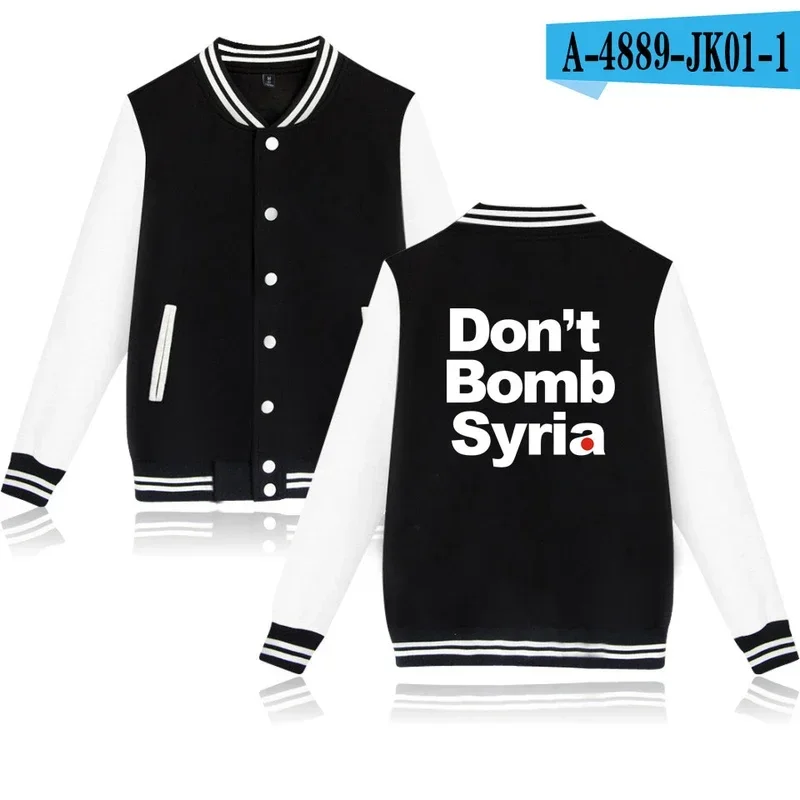 latest Don't Bomb Syria Print fashion hip hop Baseball Jacket men women casual Long Sleeve Hoodies Jackets Sweatshirt coats tops