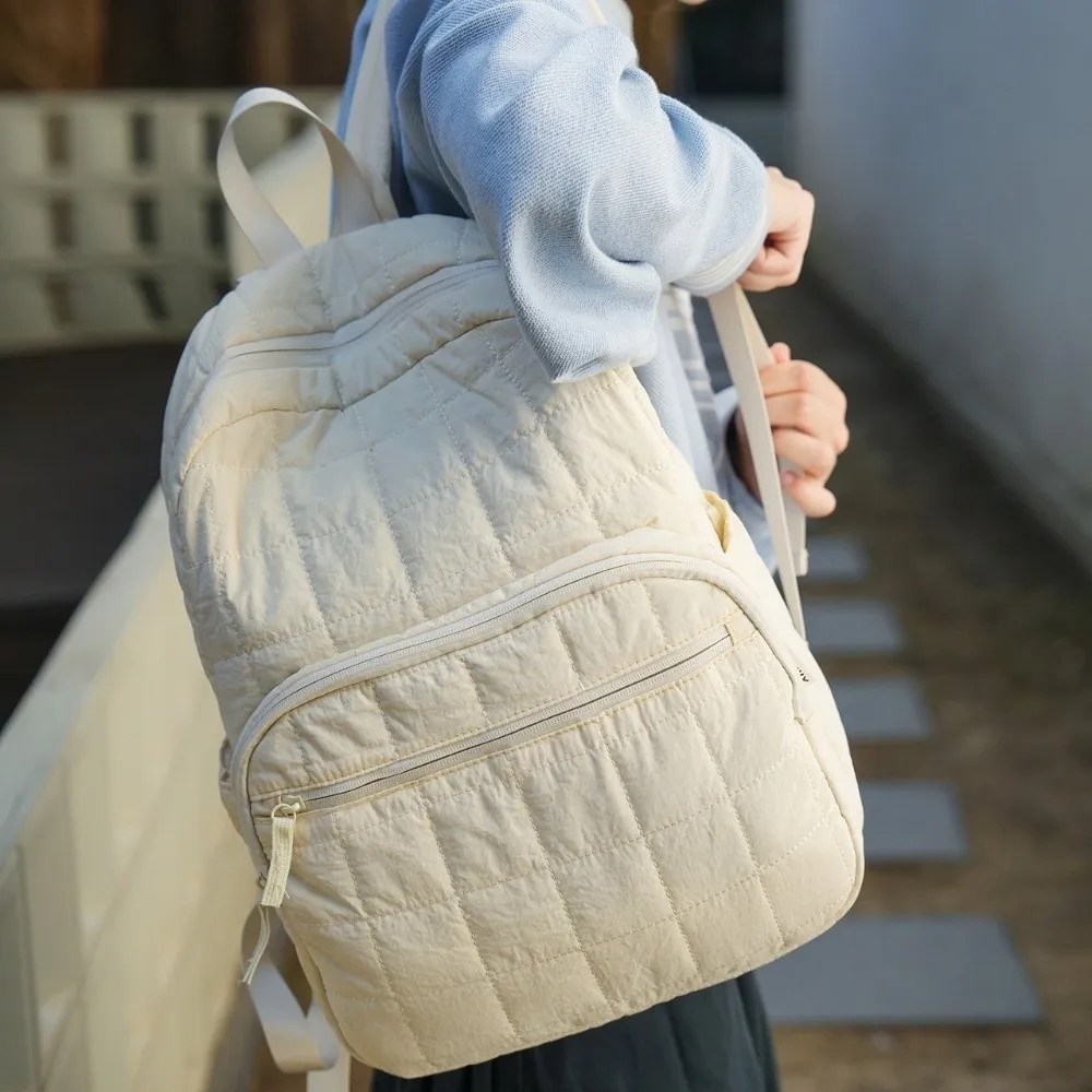 

Unisex Quilted Travel Backpack Nylon Solid Color Laptop Backpack Large Capacity Multi-pocket Student Schoolbag