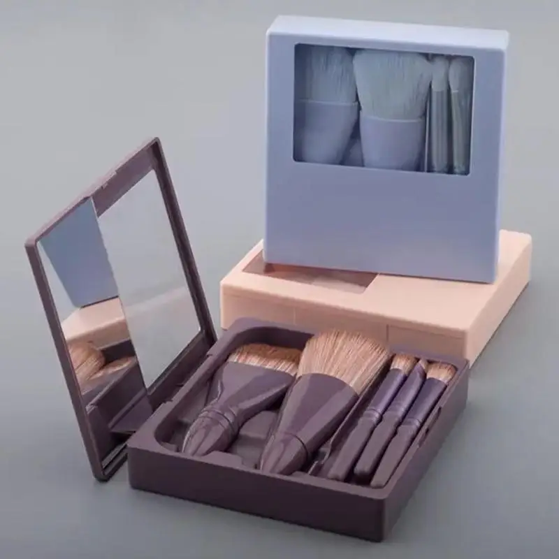 5-piece makeup brush set with mirror, portable makeup brush set, foldable travel set, mini travel makeup brush set