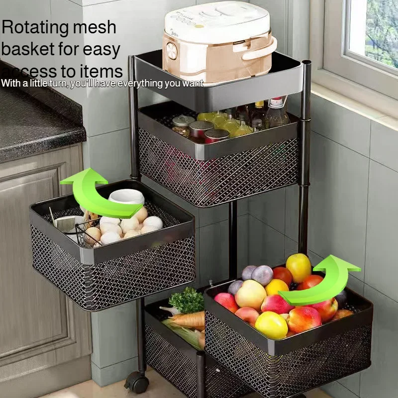 منظم المطبخ القابل للدوران، أرفف تخزين متعددة الطبقات قائمة على الأرض، مساحة توفير منزلية، سلة فواكه خضروات