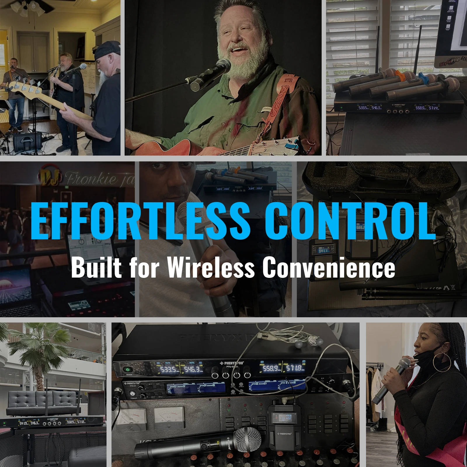 Phenyx Pro UHF Профессиональный двойной беспроводной микрофон для выступления на сцене Домашняя система караоке 200 футов/60 м 30 частот PTU-52