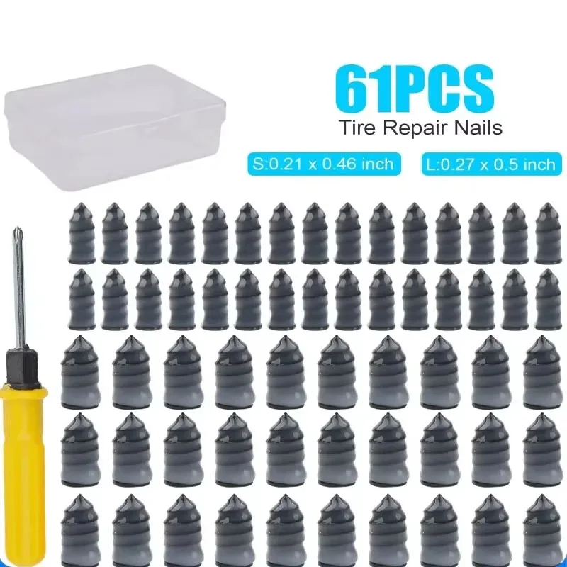 61x Car Tubeless Vacuum Tyre Puncture Repair Kit With Screwdriver & Convenient Storage Box Screw Nails Tire Patch Plug Fix Tools