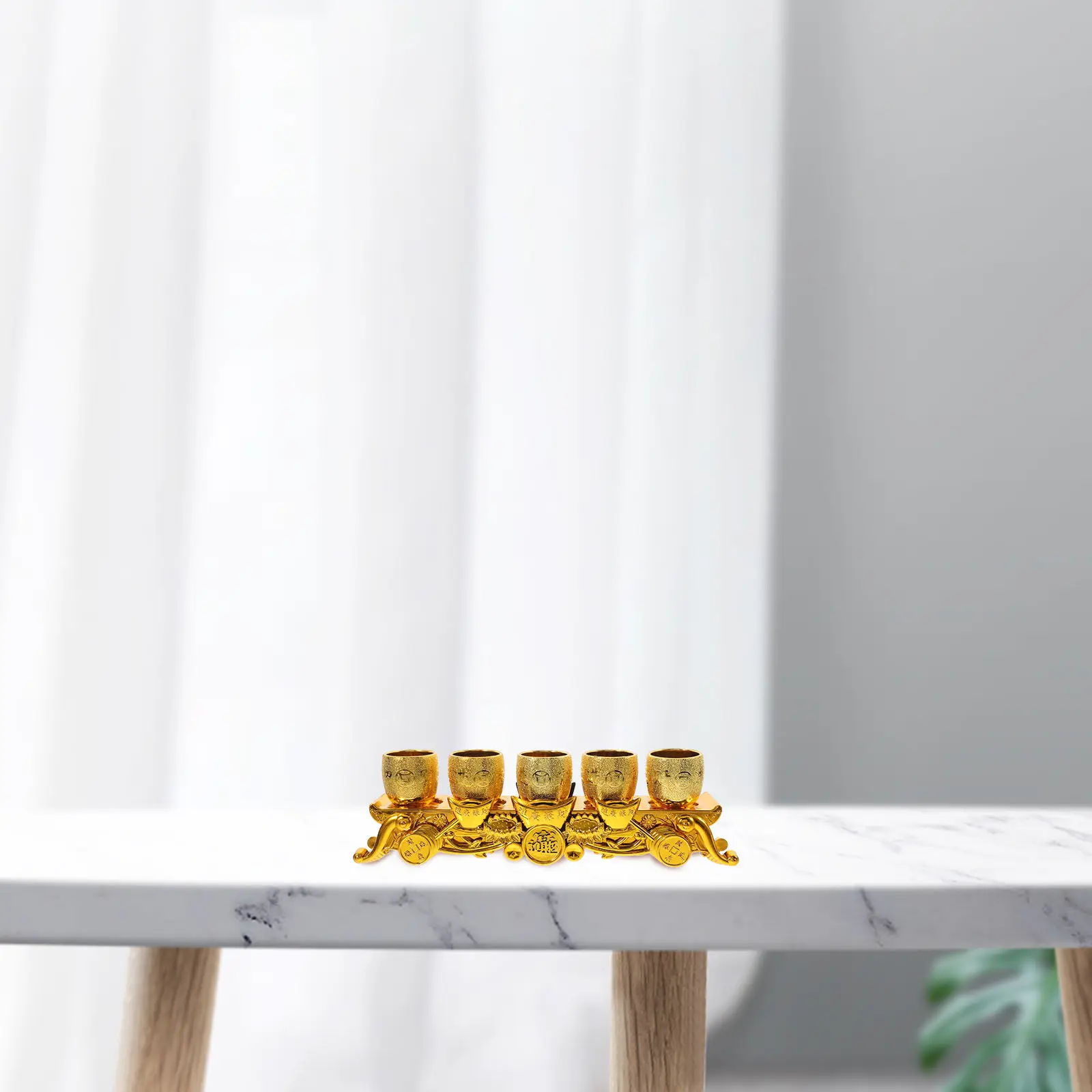 1Set Vintage Style Gold Mini Offering Cups Plastic Buddhist Worship Cup Stable Base Temple Sacrificial Tea Ceremony