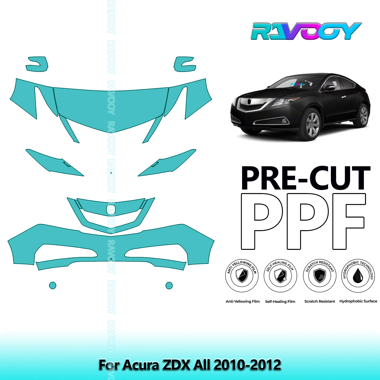 For Acura ZDX All 2010-2012 Partial Front Pre-Cut Paint Protection Film PPF Clear Bra Kit | Clear / Matte / Black Finish Options