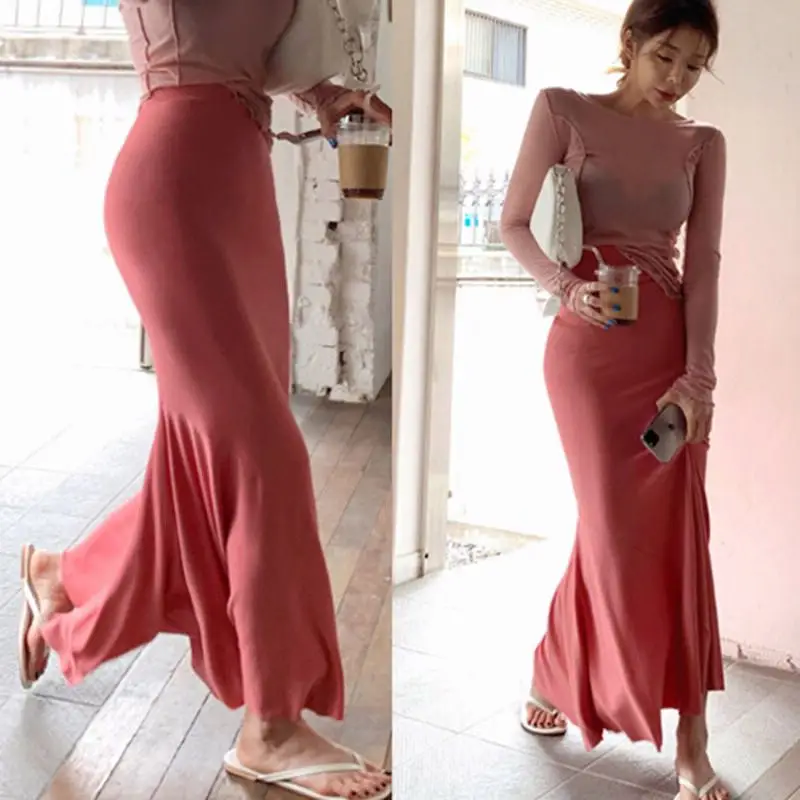 South korea Dongdaemun Women clothes 2024 Spring New Sexy Sheath Long dress Slim fit Slimming Fishtail Skirt for Women Fashion