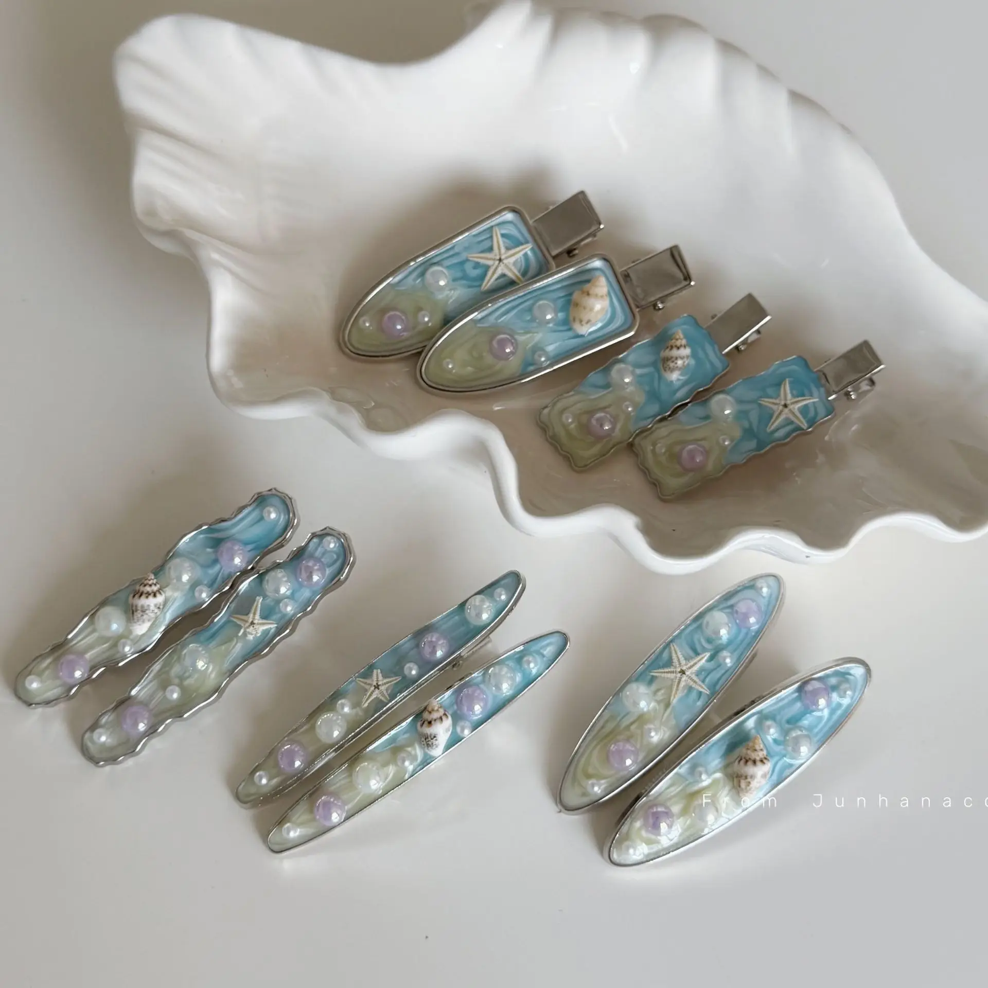 

Ocean Blue Starfish Conch Hair Clip Korean Fashion Sweet Bangs Side Clip Broken Hair Edge Clip Fashion Hair Styling Accessories
