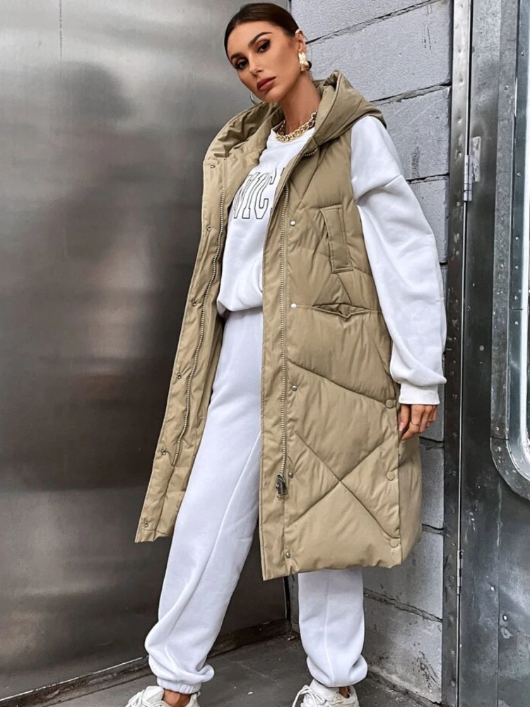 Women Long Puffer Jacket Fashion Korean Vest Coats Autumn Winter Warm Thickening Long Parkas Casual Loose Outwear Mujer