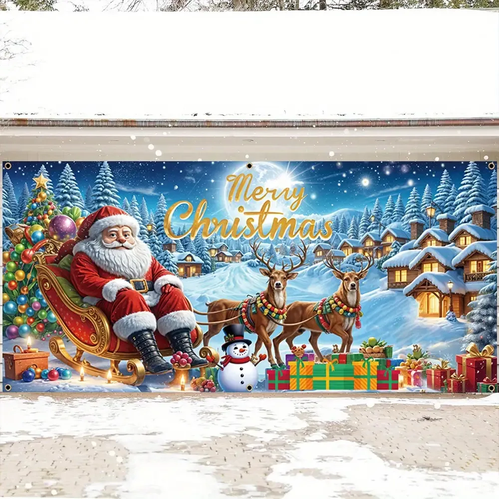 

1pc2D flat banner background with reindeer and snowflakes, suitable for winter holiday parties, no power required——wzy