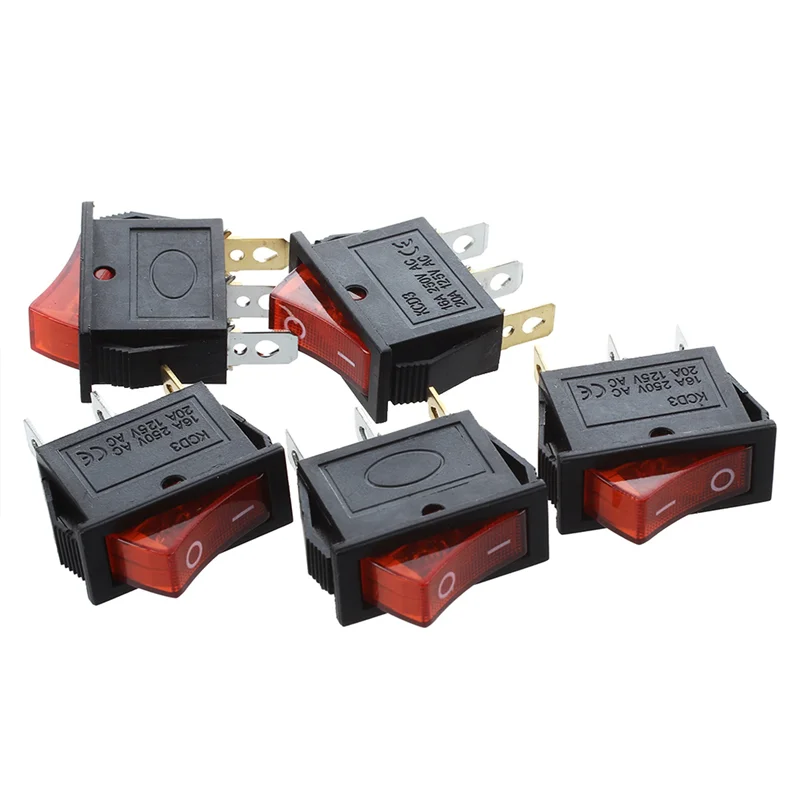 ABZW AC 16A/250V 20A/125V 빨간색 조명 켜짐 꺼짐 SPST 보트 로커 스위치 X 30개