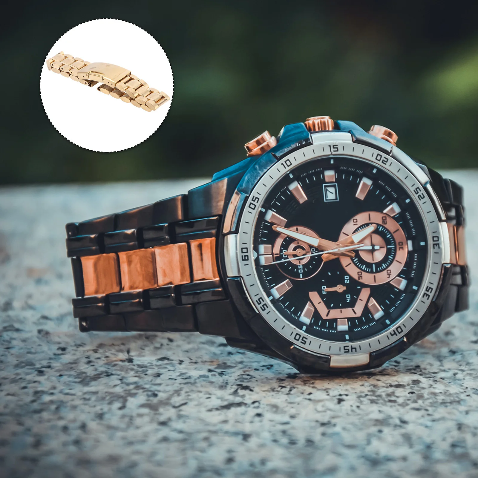 

18mm Stainless Steel Watch Band Rose Gold Solid Links Strap Straight End Foldover Clasp Comfortable Quick Release Replacement