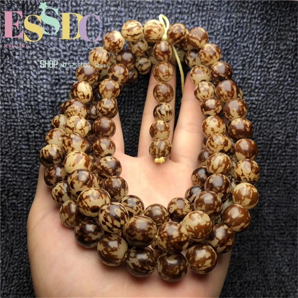 Tiger Spot Flower Root 108 Natural Bodhi Seed Beads Mala Buddhist Prayer Bracelets DIY Jewelry Wholesale