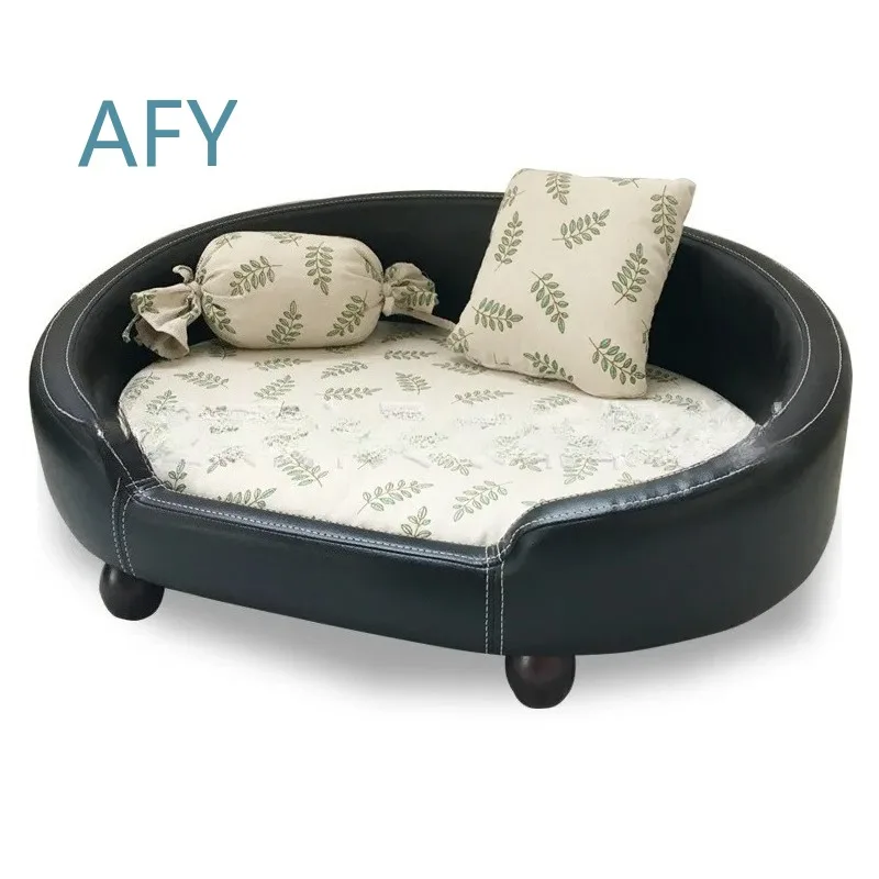 Luxury Elevated Large Wooden Dog Bed Portable Pet Bed Cabinet with Blanket Soft Cave Style for Dogs All Season Use for Small