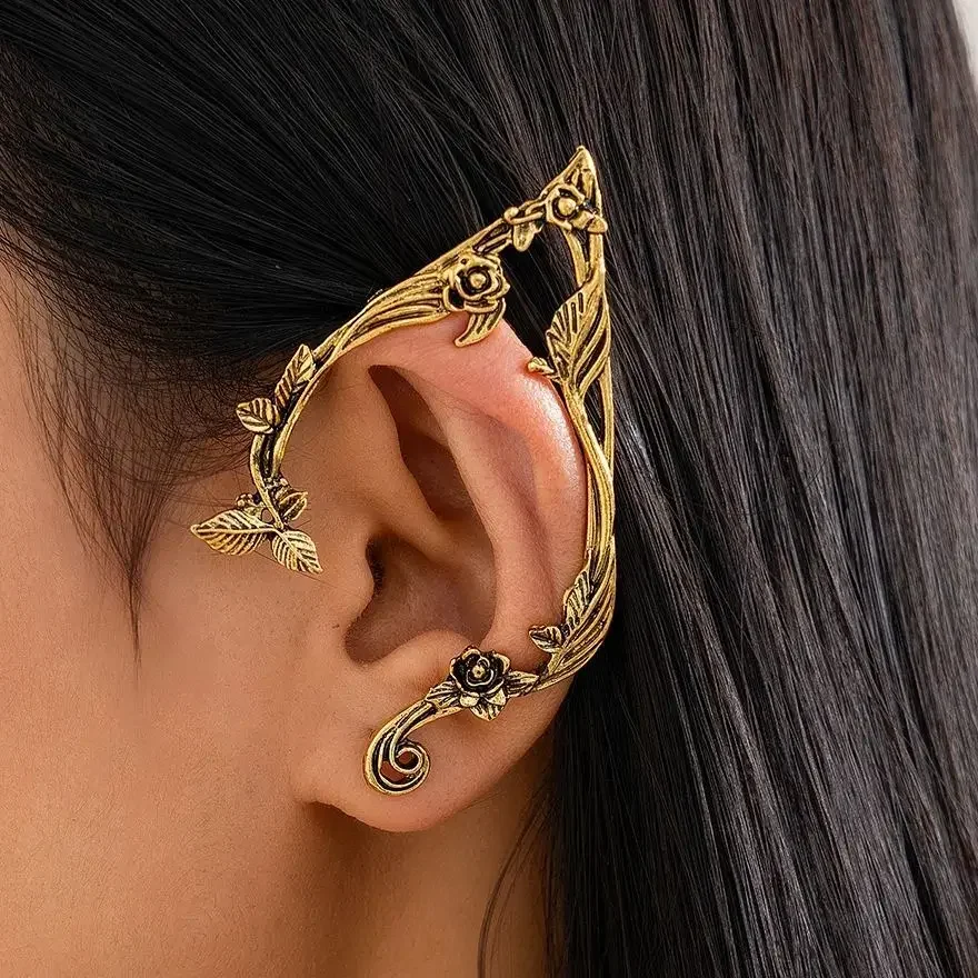Popular Gold Color Elf Flower Leaf Ear Clip Cute Jewelry Accessories Fairy Clip Earrings Wedding Girls Jewelry Gifts New