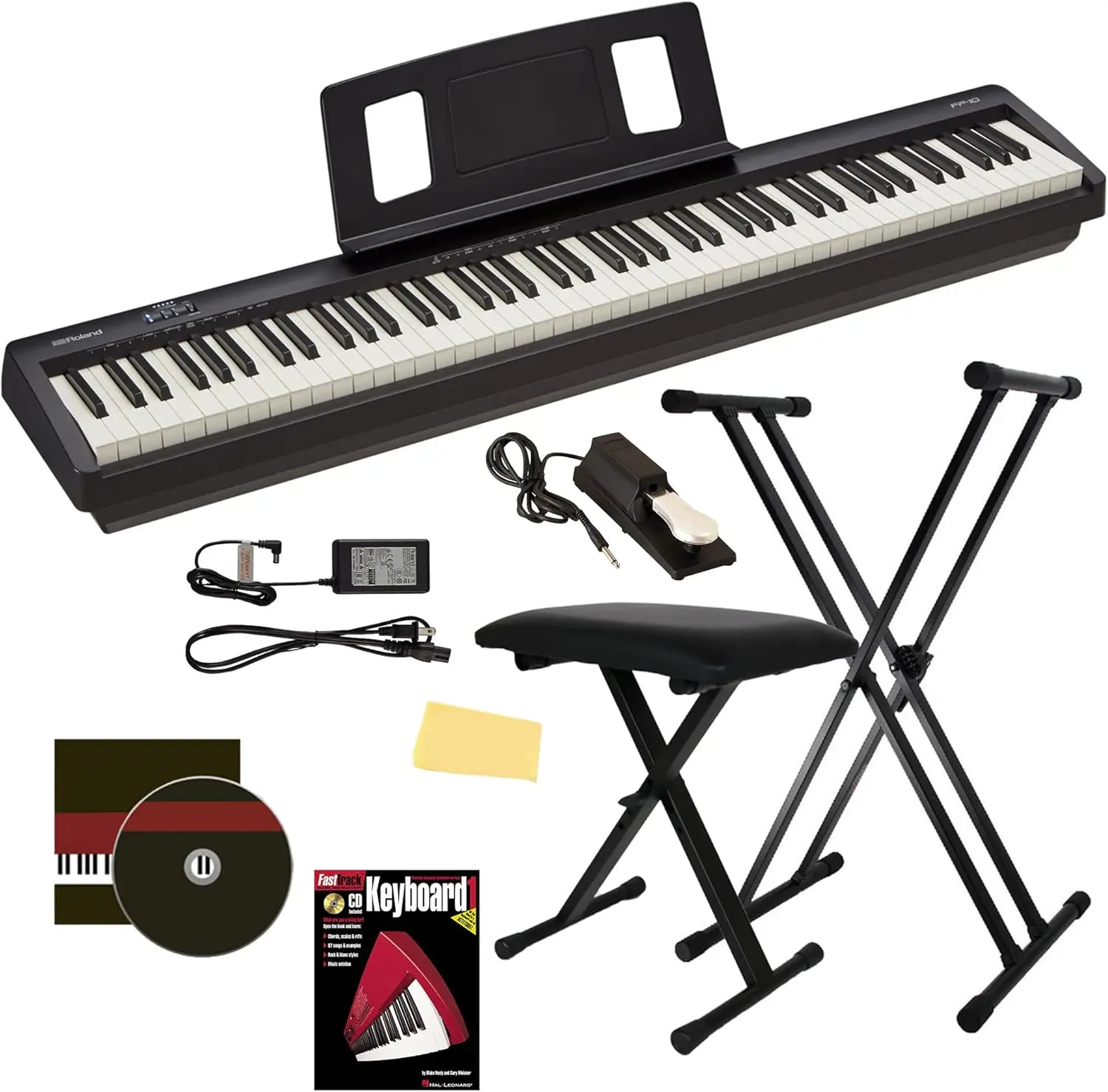 10 Digital Piano - Black Bundle with Adjustable Stand, Bench, Sustain Pedal, Piano Book, Online Piano Lessons, Instruc