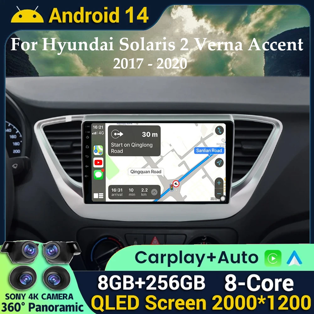 

Android 14 Car Radio for Hyundai Solaris 2 Verna 2017 2018 2019 2020 Carplay Andriod Auto GPS Navigation Autoradio 4G DSP QLED