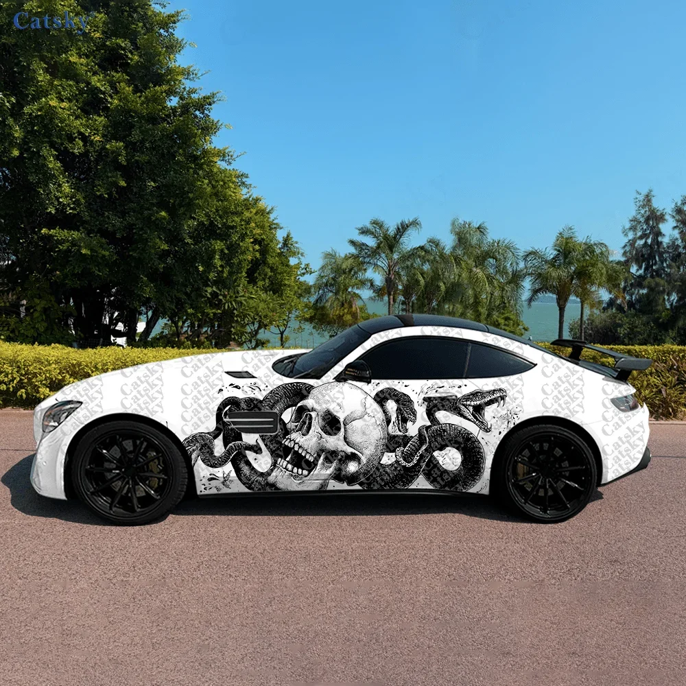 Dark Fantasy Snake Skeleton Car Side Sticker Decor,PVC Waterproof Scratch Resistant Decal, Car Protection, Auto Accessories Gift
