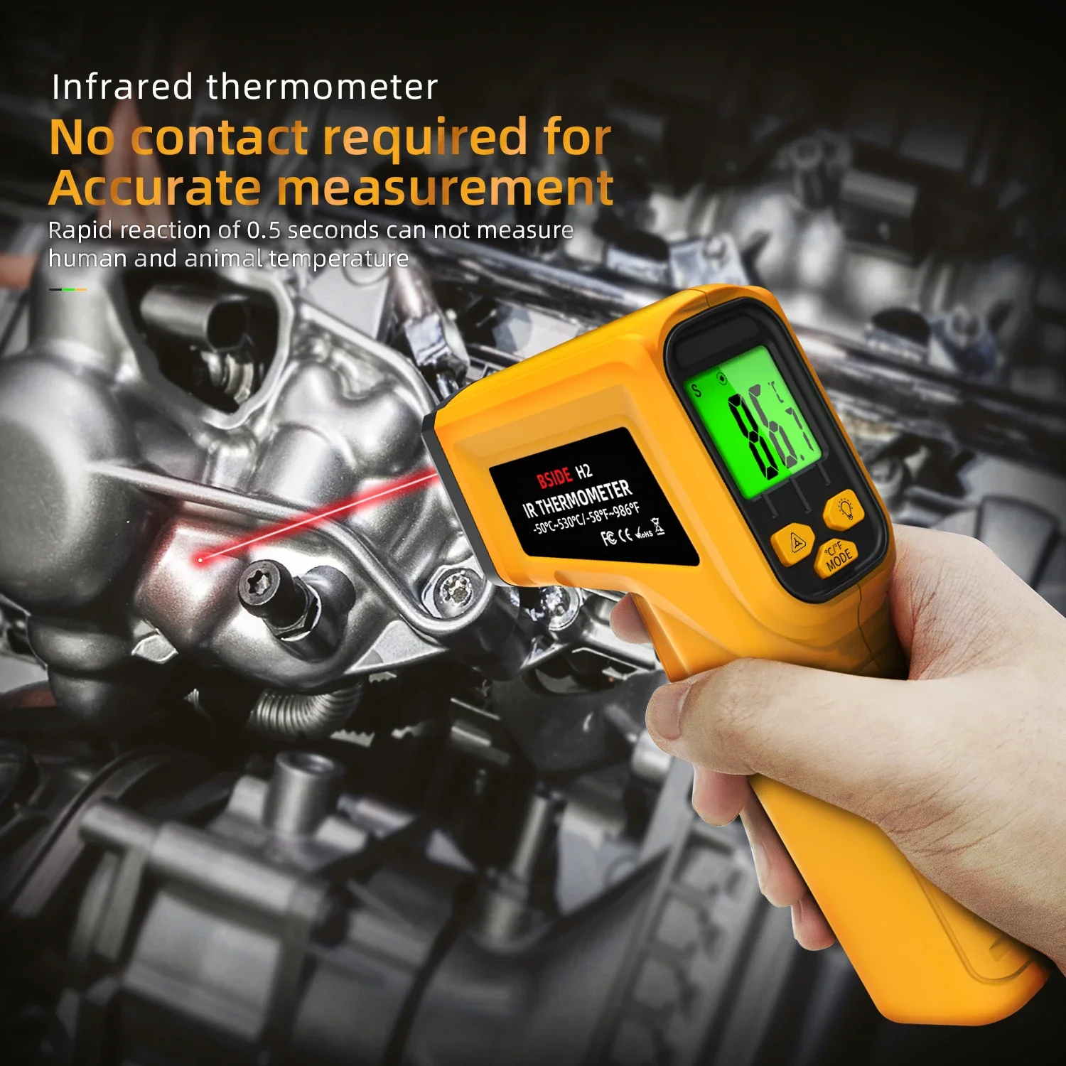 BSIDE new Infrared Thermometer -50~530°C 12:1 Digital Infrared-LCD Thermometer Non-contact Laser Thermometer