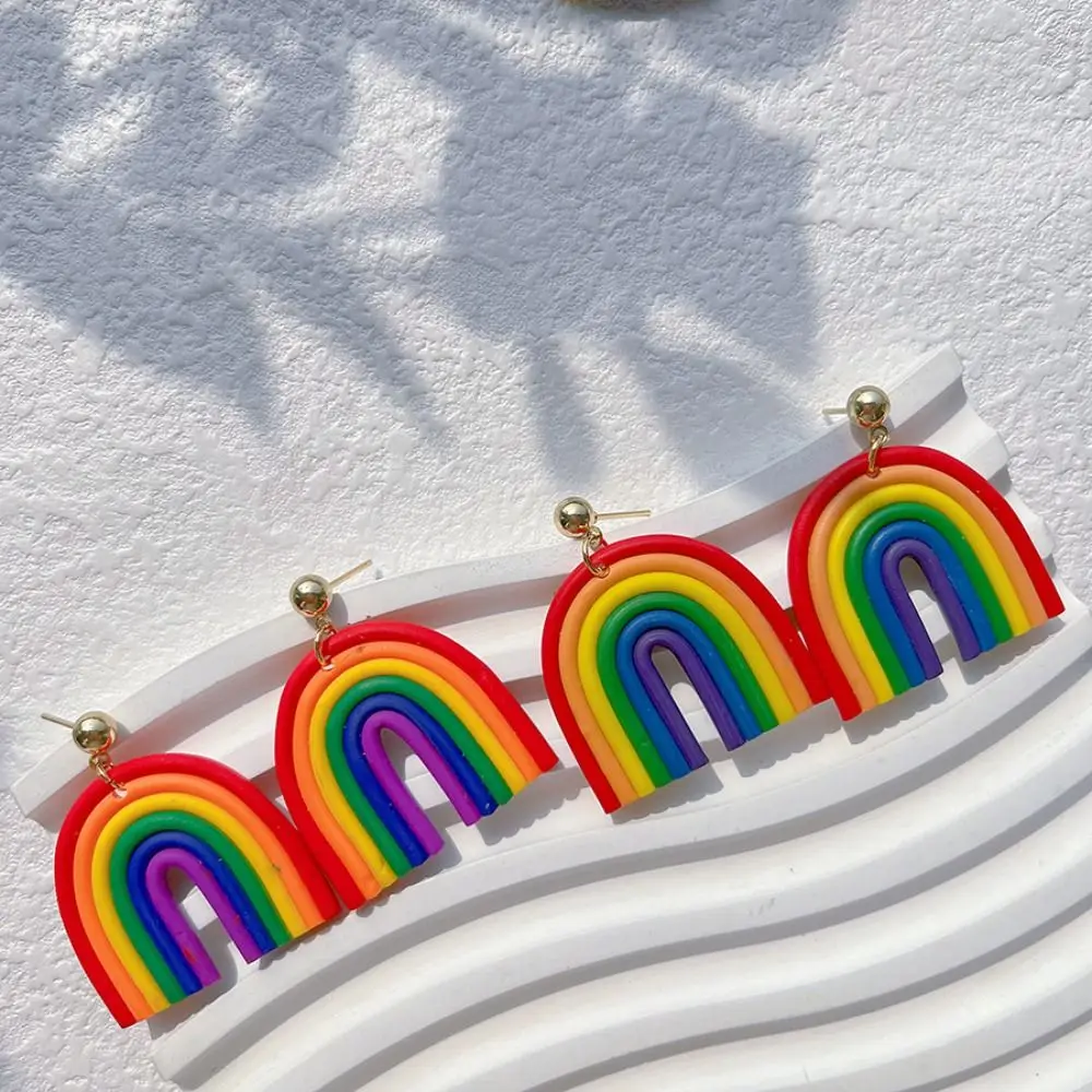 Colorful Rainbow Arch Earrings Trendy Exquisite LGBT Rainbow Flag Earring Irregular Soft Pottery Heart Shape Rainbow Earrings