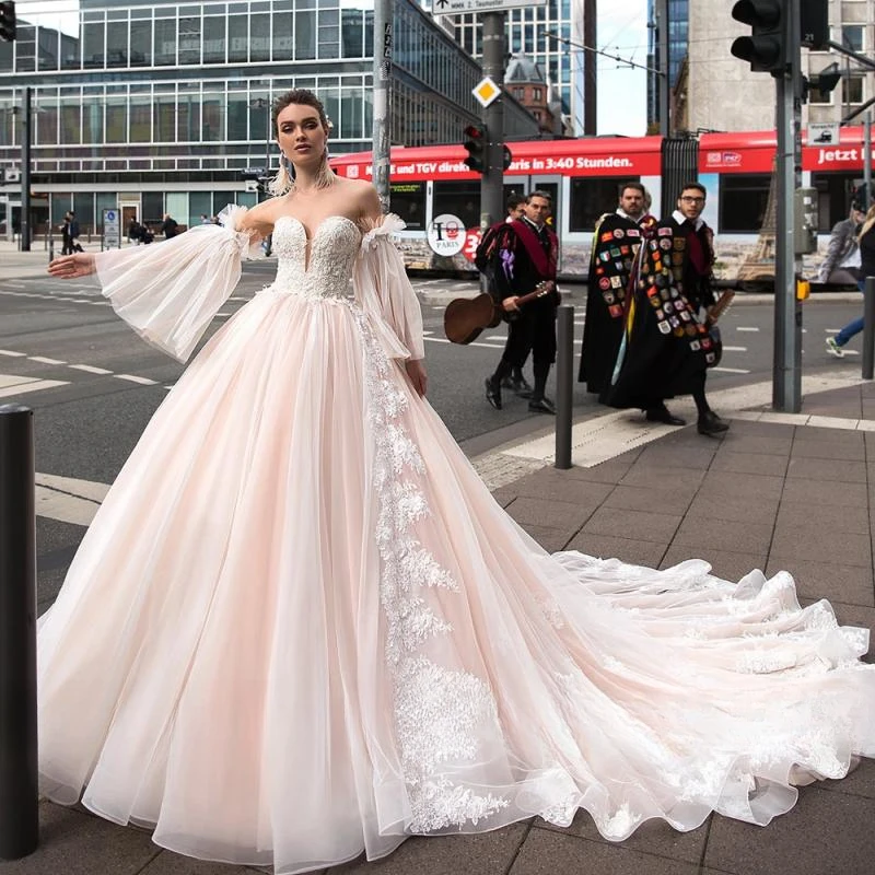 

High-end Sweetheart Bride Skirts Vestido De Noiva Off Shoulder Embroidery Ball Gown Removable Sleeves Wedding Dress