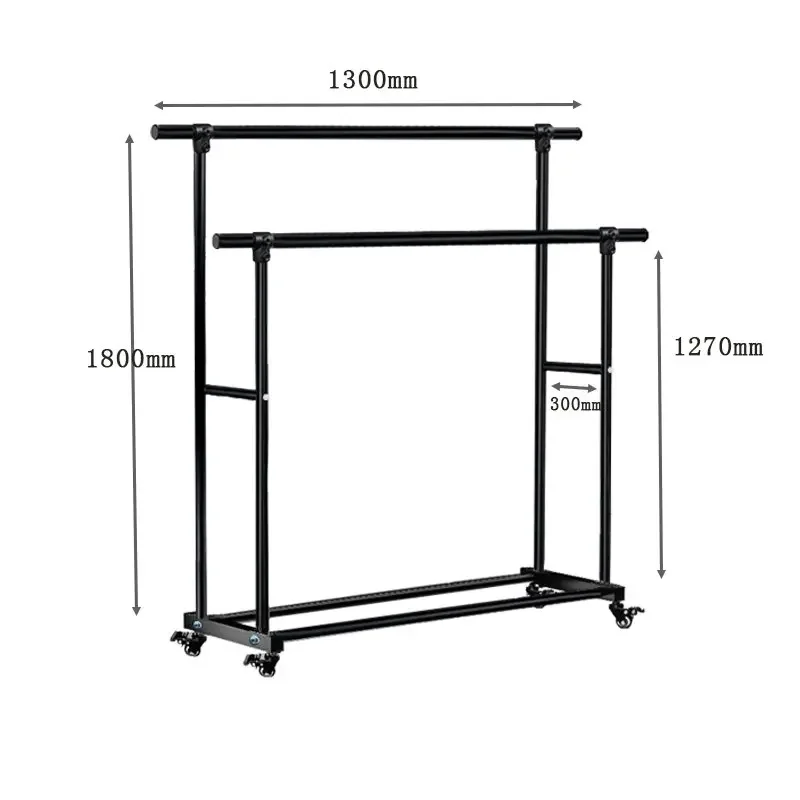 2026 Heavy Duty Metal Double Rod Garment Rack Rolling Clothes Organizer Wheels Premium Wall Hooks Coat Rack Organize Your Clothe