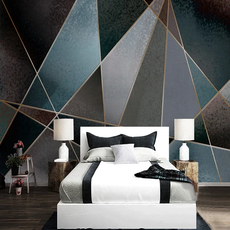 Abstract Geometric Retro Lines Color Blocks Mural Wallpaper For Walls For Living Room TV Background Decorative 3D Wall Covering