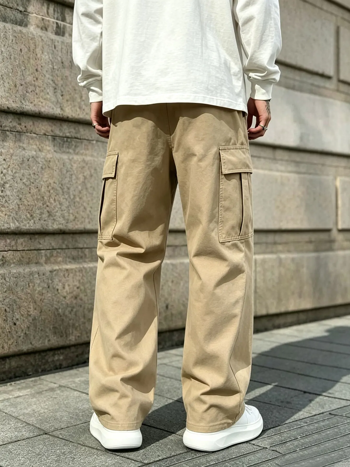 Herren Casual Gerade Geschnittene Arbeitshosen aus Gewebtem Stoff für Frühling & Herbst Modisch Bequem für den Täglichen Gebrauch – Detail 1