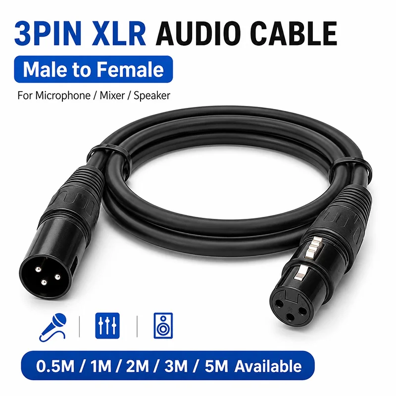 3 Pin XLR Male to Female Microphone Extension Cable 0.5-5m Balanced Audio Cord for Mixer Amplifier Active Speaker Studio Stage