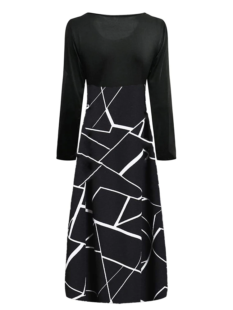 Elegant Black White Simple Print Mid-Stretch Dress Stylish Elasticity Alluring Skirt for Women