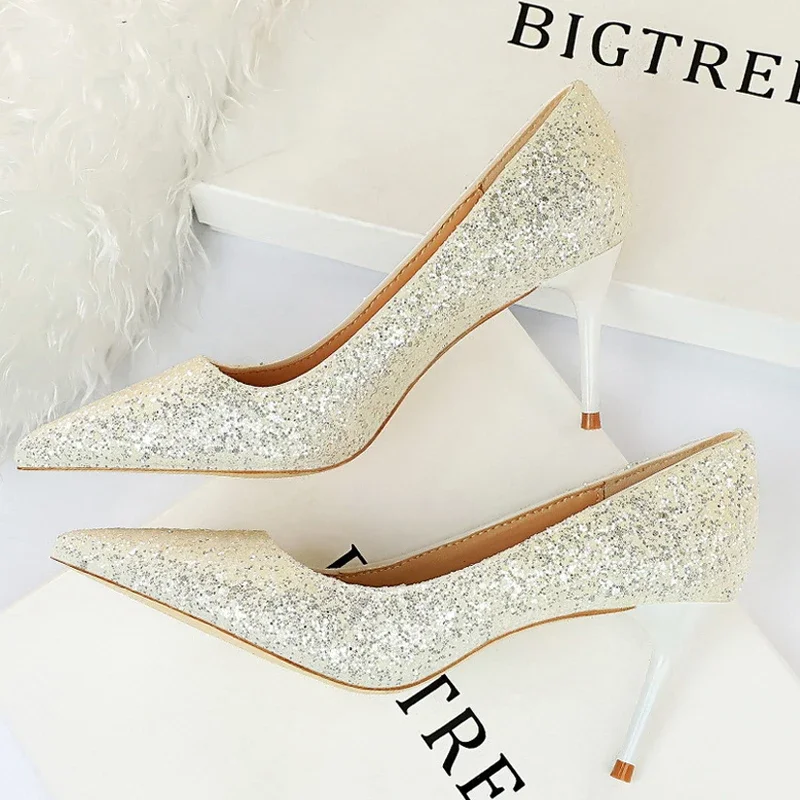 

Shoes Woman Pumps Bling Sequins High Heels Fashion Women Heels Stiletto Gold Sliver Wedding Shoes Kitten Heels Shoes