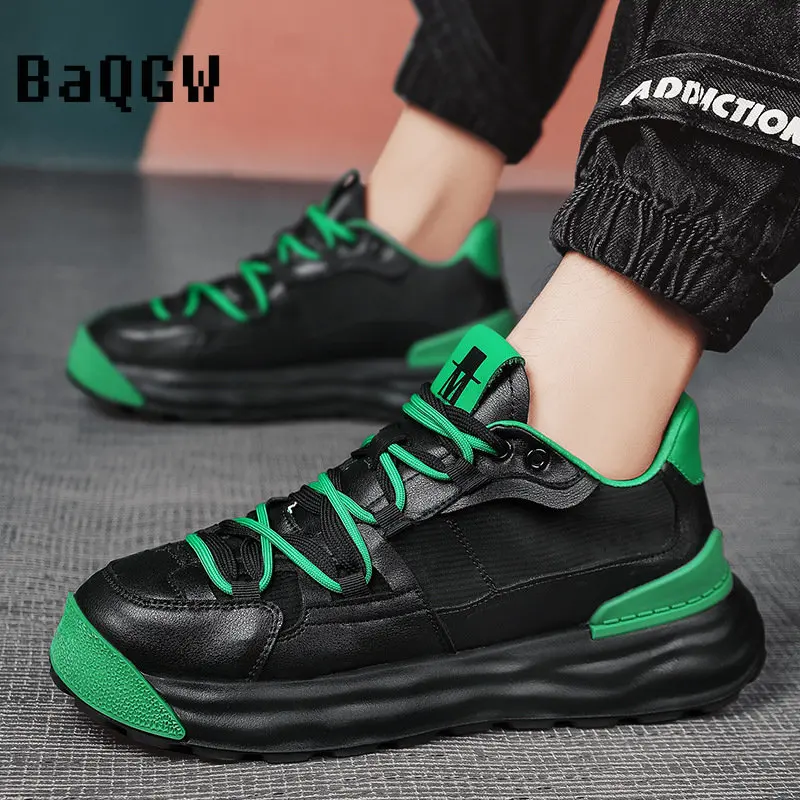 Spring Autum Leather Men Sneakers Hip-hop Casual Board Shoes Punk Height Increasing Platform Running Shoes Zapatillas Hombre