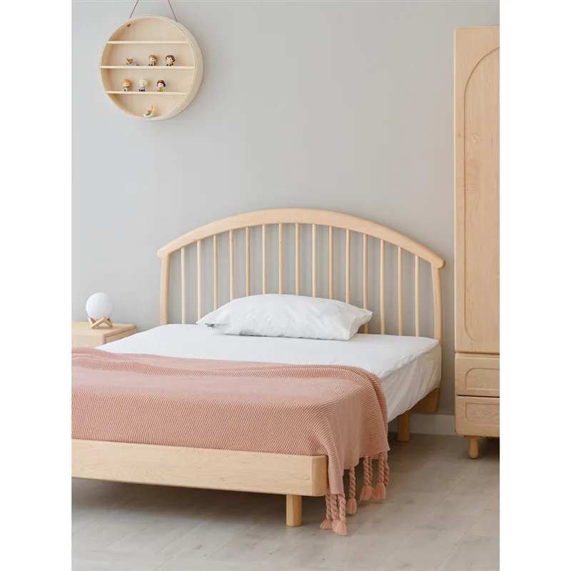 Moon Canyon Windsor Bed, Maple Full Solid Wood Bed Backrest Single Bed, Boys and Girls Room Furniture