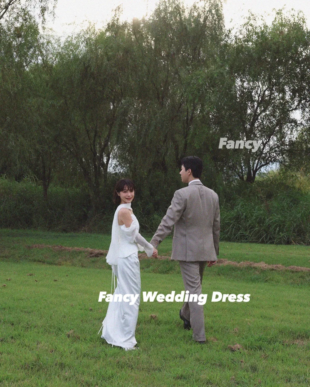 يتوهم بسيط قبالة الكتف فستان الزفاف كوريا ألف خط كوريا صورة تبادل لاطلاق النار ثوب الزفاف الطابق طول الظهر مشد مخصص #3