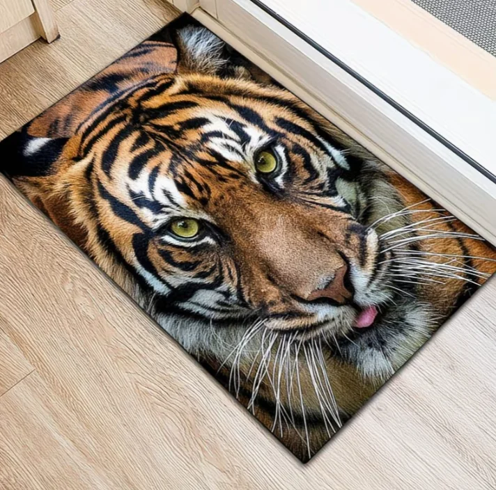 3D Tiger Head Design Large Polyester Carpet - Non-Slip Floor Mat for Office & Home Entrance Decor
