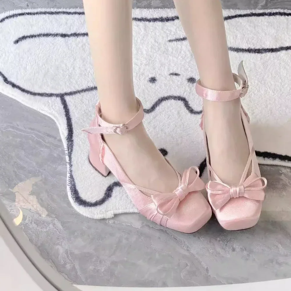 

Japanese Lolita Mary Janes Shoes Womens Kawaii Sweet Pink Platform High Heels Party Casual Shoe Pumps