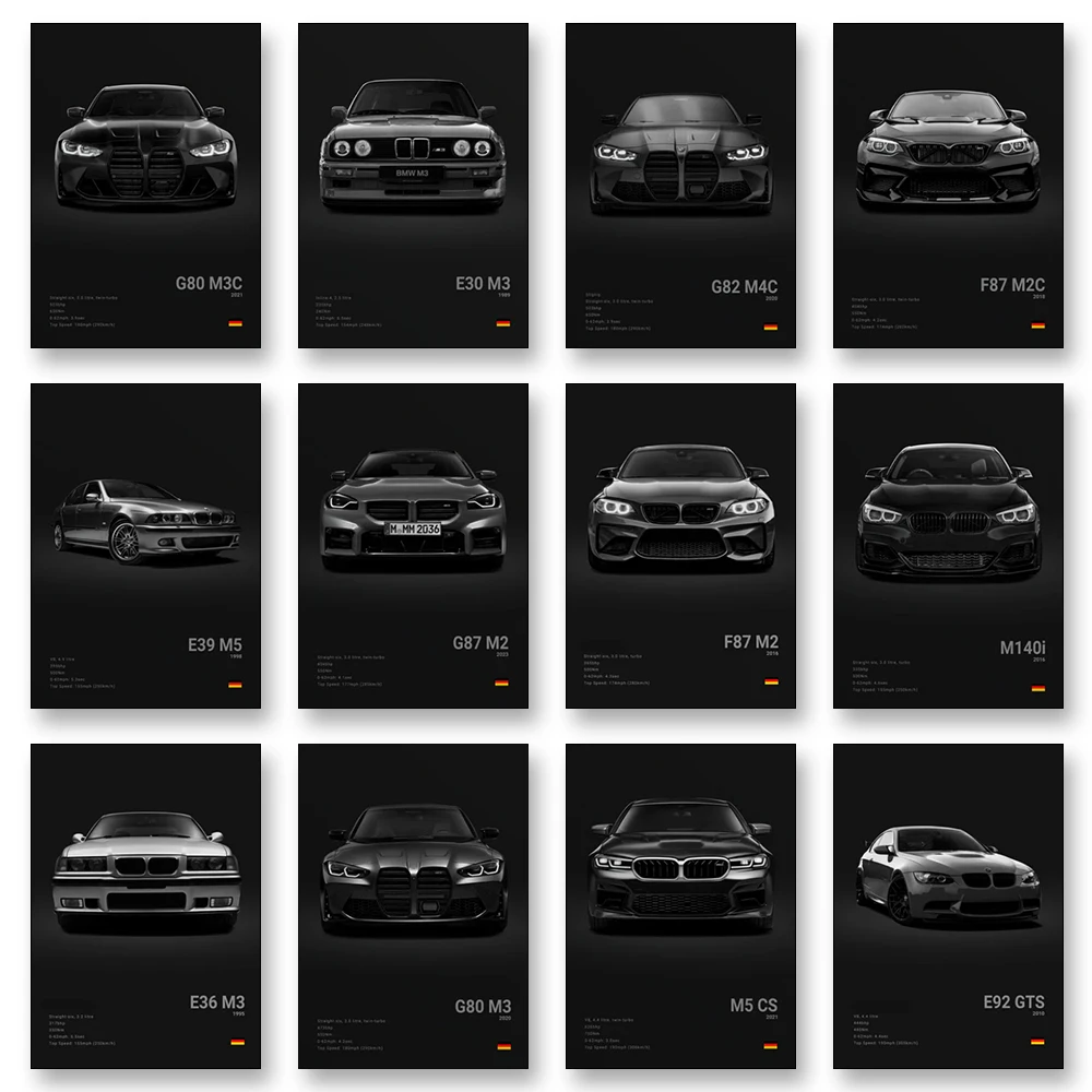 2-A1 Famous Cars G80 M3C Canvas Wall Art Print Poster E30 M3 Z8 Decorative Mural Modern Home Decor Birthday Unframed