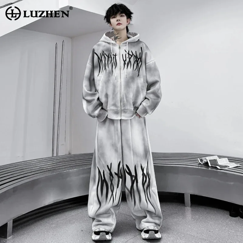 

LUZHEN Scrawl Printed Wornout Design Trendy Sweatshirt Two Piece Sets Personalized Stylish Street High Loose Men's Pants LZ4709