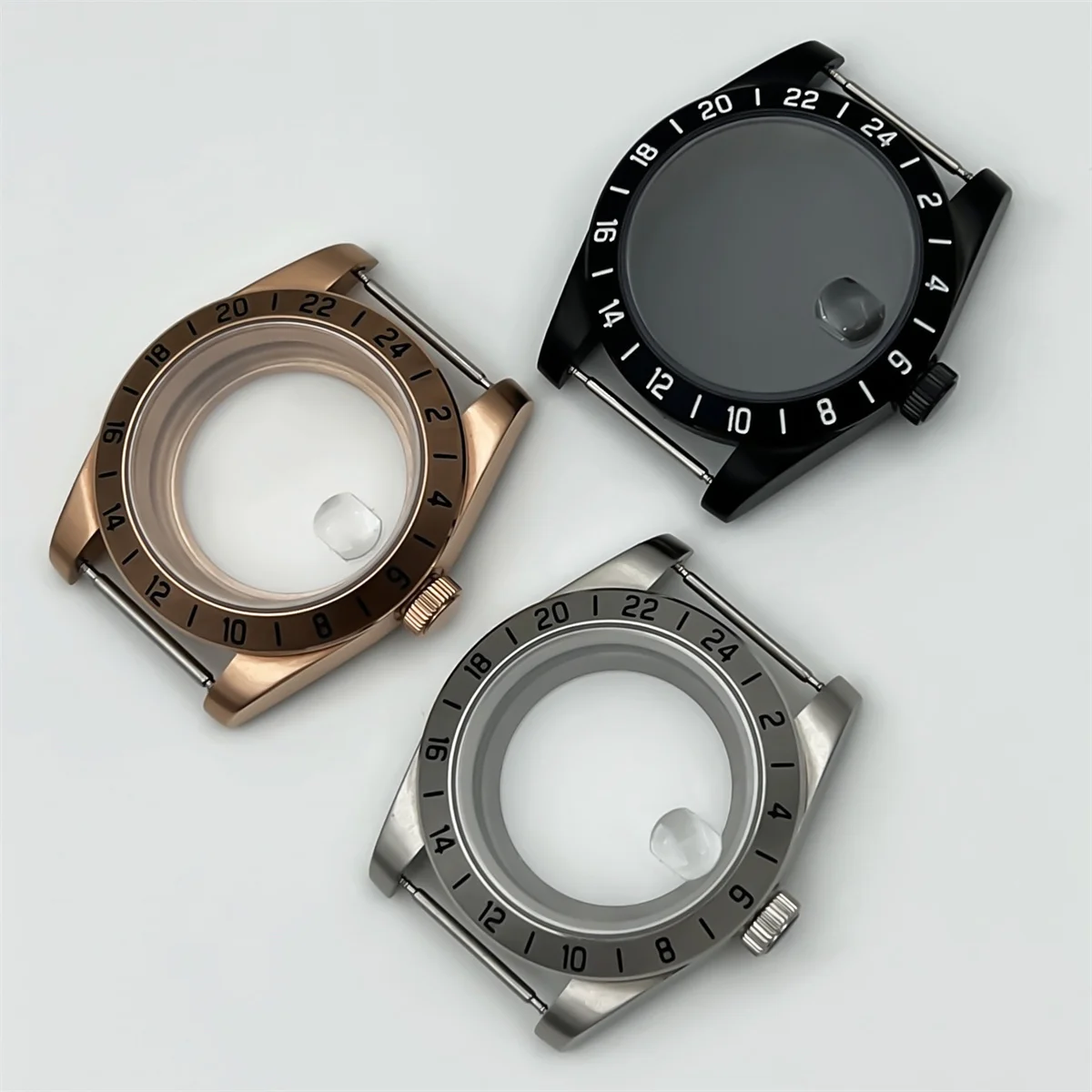 39mm sapphire glass Silver black rose gold case fits NH34 NH35 NH36A NH70 NH72 ETA 2824 PT5000 movement 24 hours GMT fixed bezel