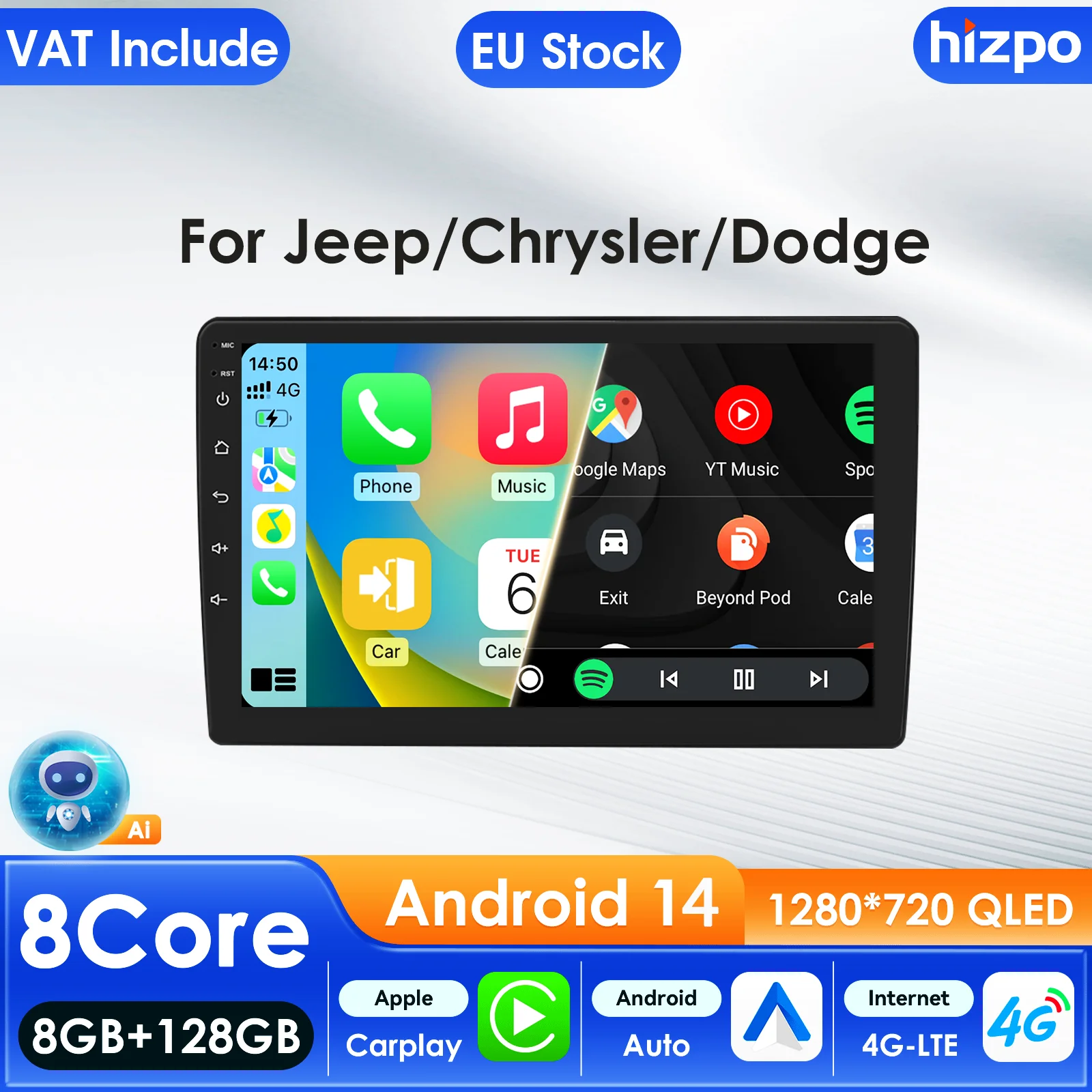 Hizpo Android Auto Autoradio für JEEP Wrangler Grand Cherokee Liberty Commander Chrysler Dodge Ram Audio Multimedia CarPlay