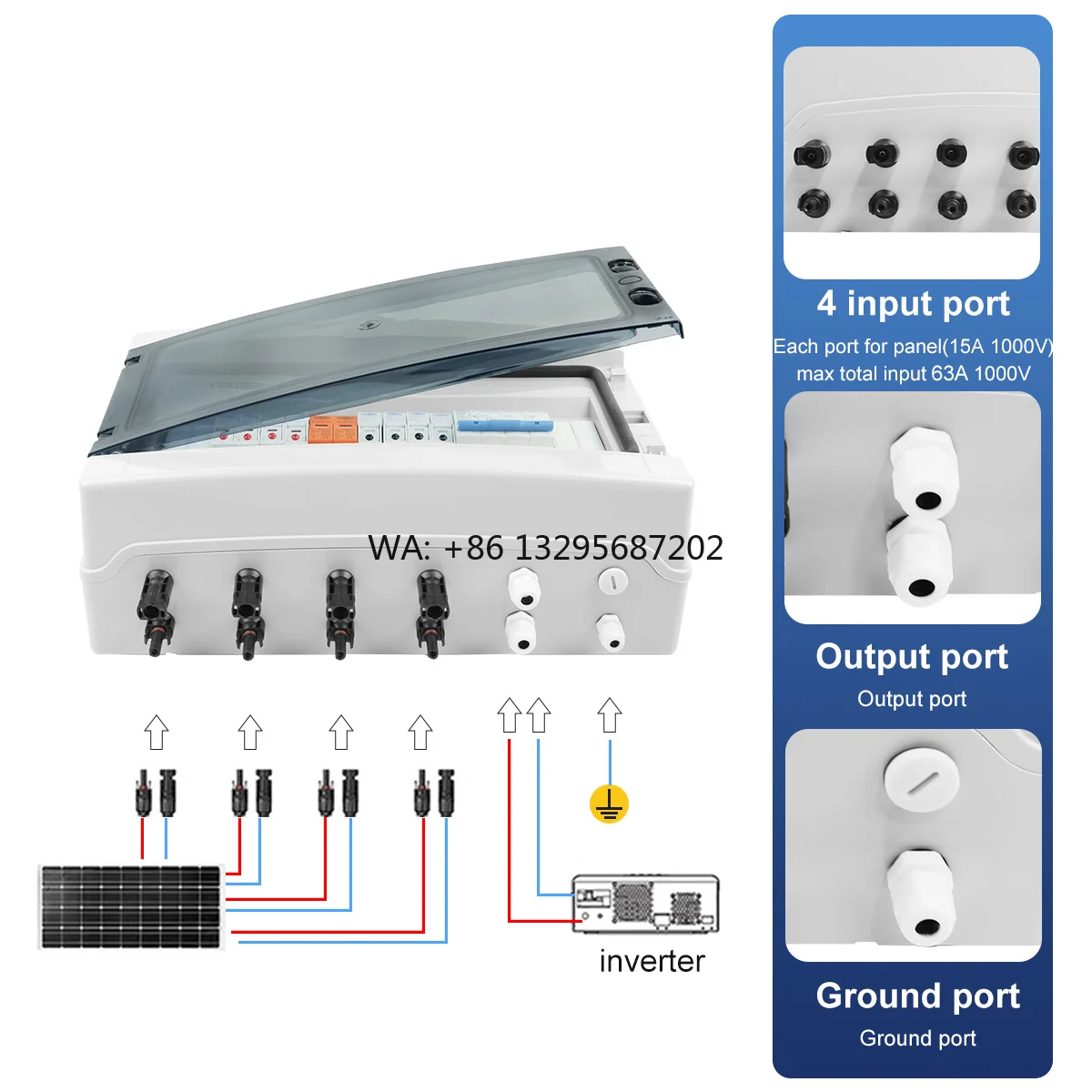 Solar Photovoltaic PV Combiner Box With Lightning Protection 4 Input 1 Out DC 1000V Fuse MCB SPD Waterproof Box IP65 18way