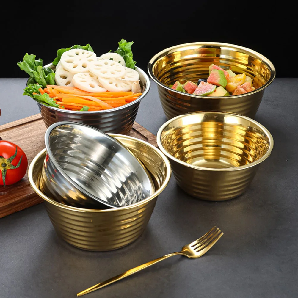 Stainless Steel Soup Deepen Fruit Salad Mixing Bowl For Kitchen Restaurant Party Korean-Style Thread Pot Multi-Function