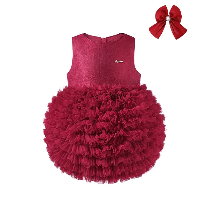 Baby Girl's Sweet Princess Tutu Dress with Bow Kid's Sleeveless Mesh Puff Skirt Vest Dress for Halloween & Birthday Gatherings