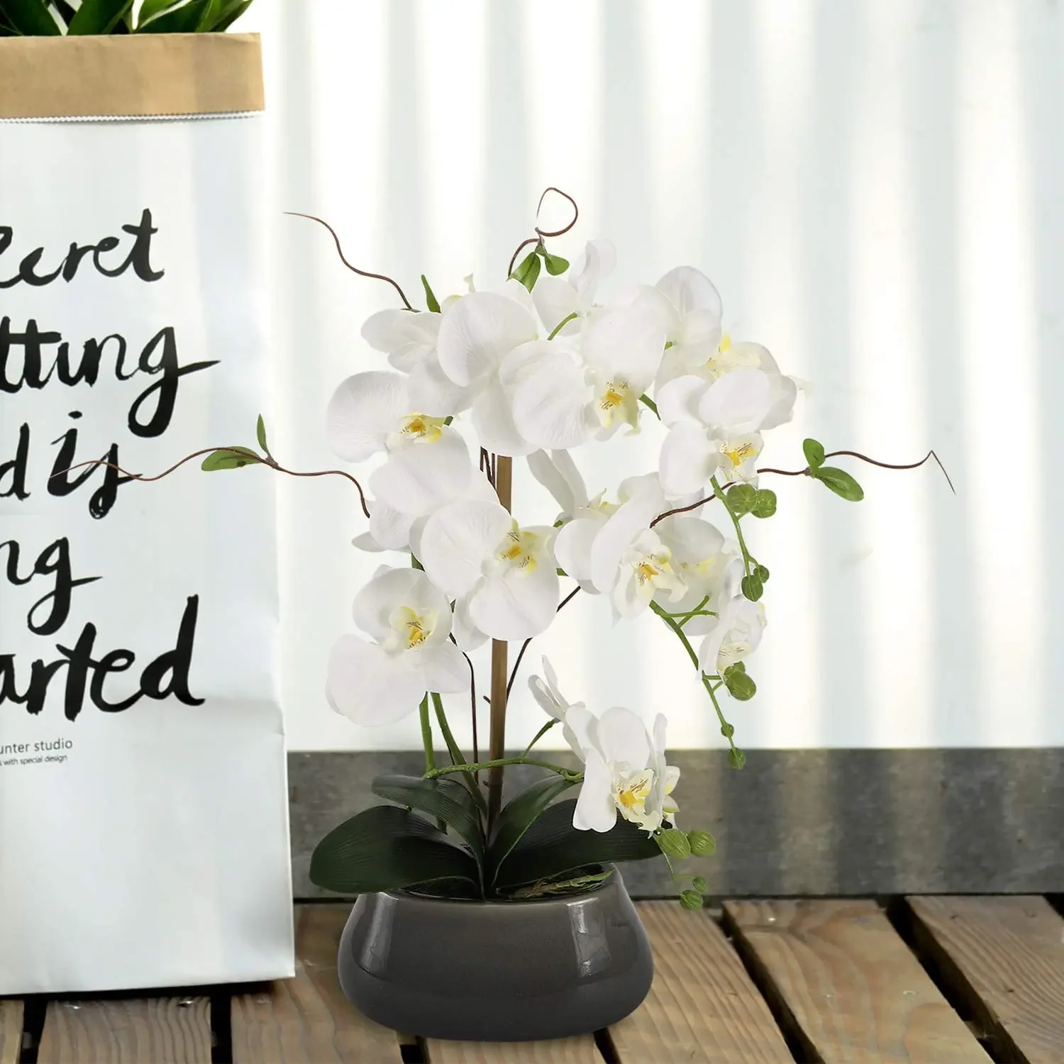 Artificial Orchid Flowers Centerpieces for Dining Room Table with Vase Silk Fake Plants Arrangements Decorations view 4