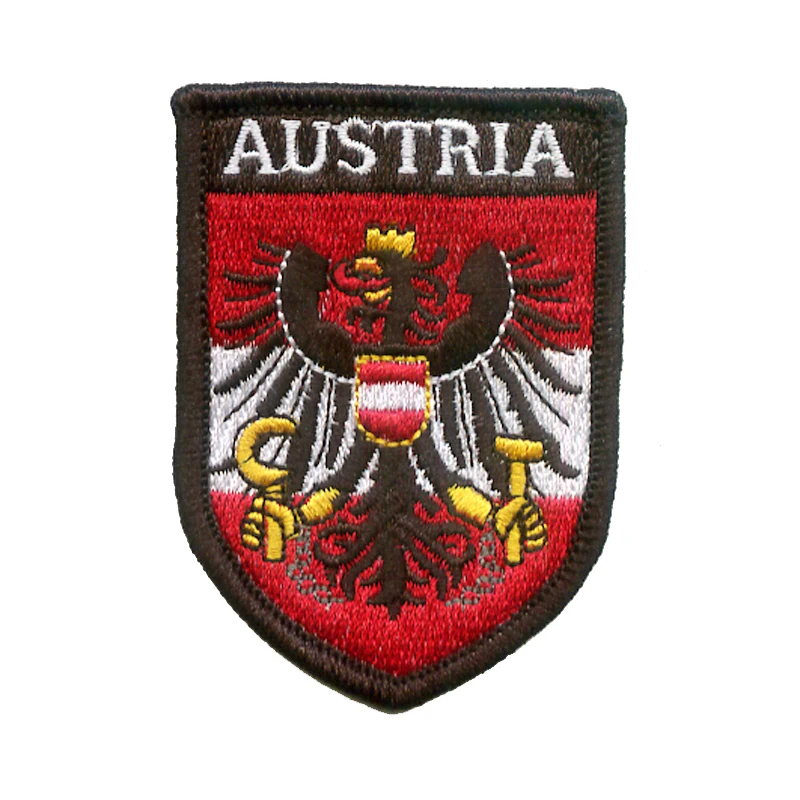 The High-quality Patch Austria with coat of arms eagle on a red-white-red background can be sewn or ironed