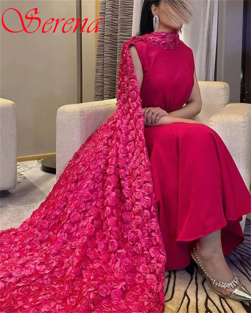 Customized Delicate pink Jersey Evening Dress Exquisite Crew Neck Sleeveless Shawl Party Dress Classic Zipper Back Prom Dress